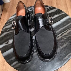 Johnston & Murphy Collection Black Leather Slip-On Loafers, made in Italy. 329